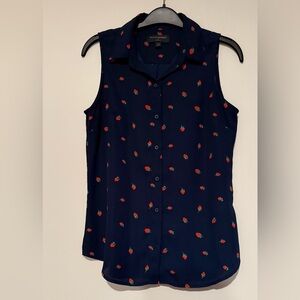 Banana Republic Blue Strawberry Sleeveless Collar Button Down Blouse